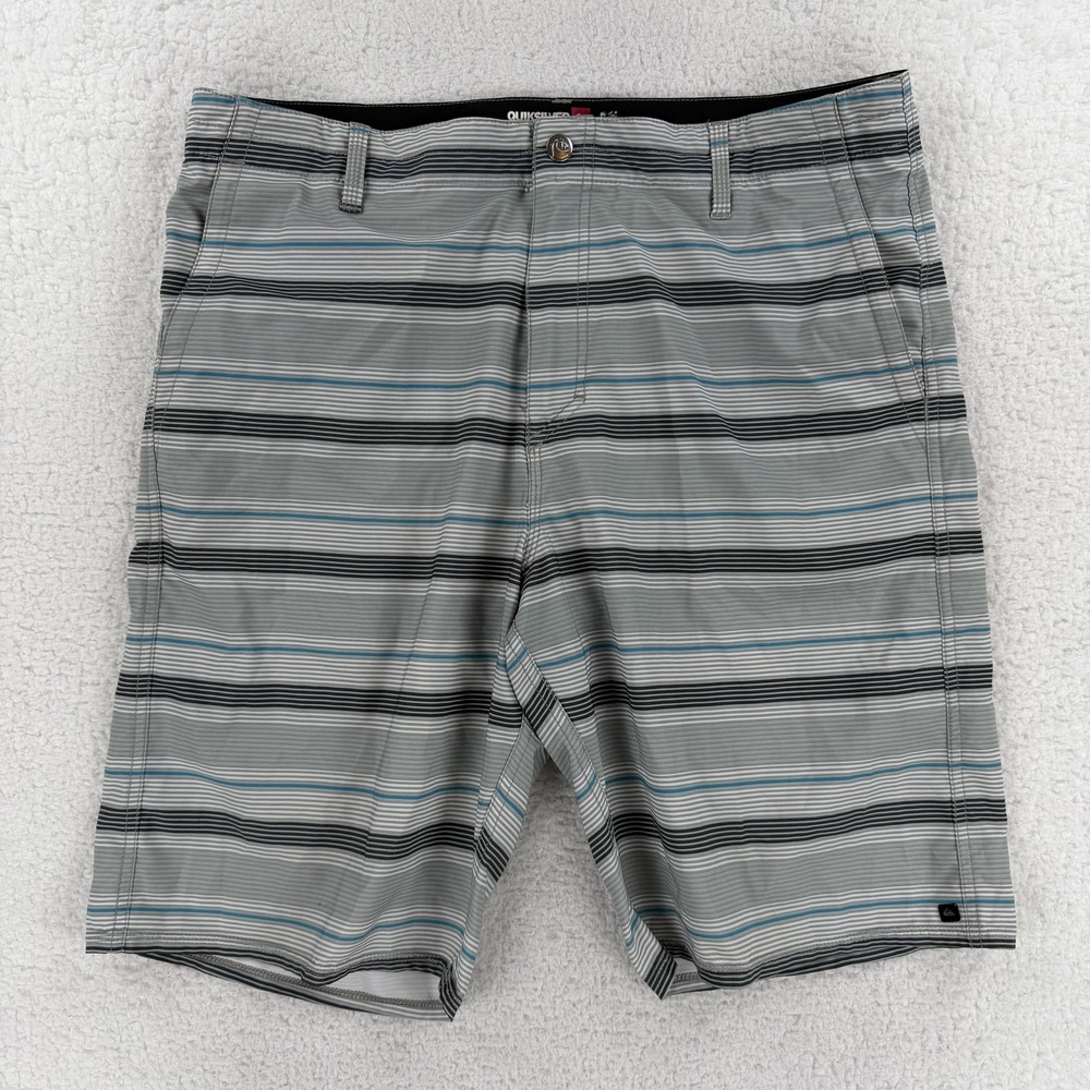 Quiksilver Amphibians Shorts Mens 36 Gray Striped Board Swim‎ Quick Dry Beach